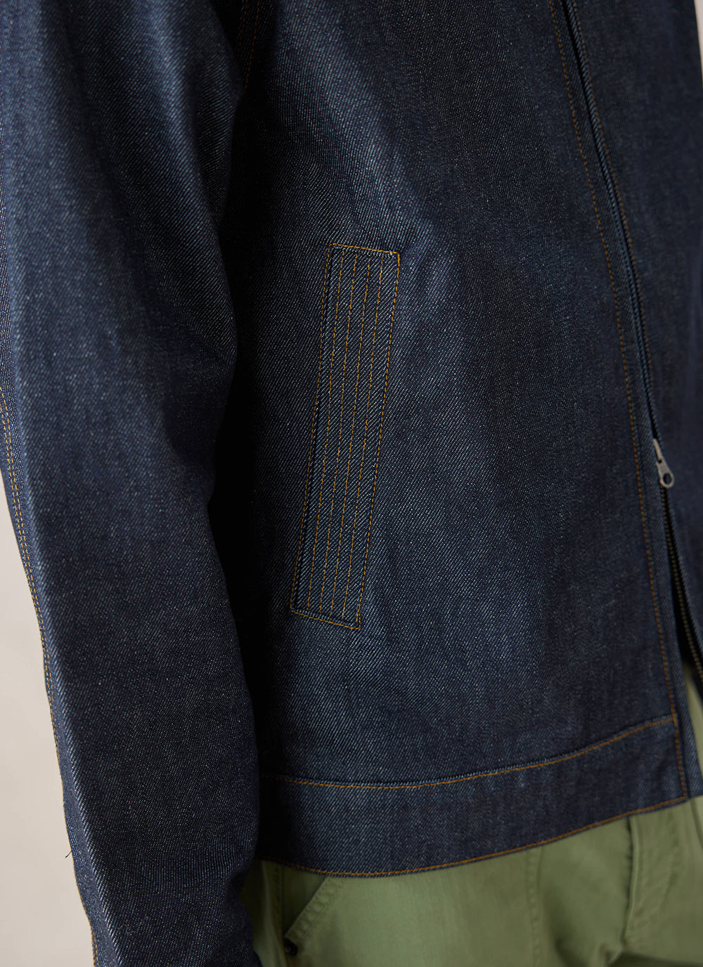 Men's Raw Denim Zip Jacket - Mackey - Indigo