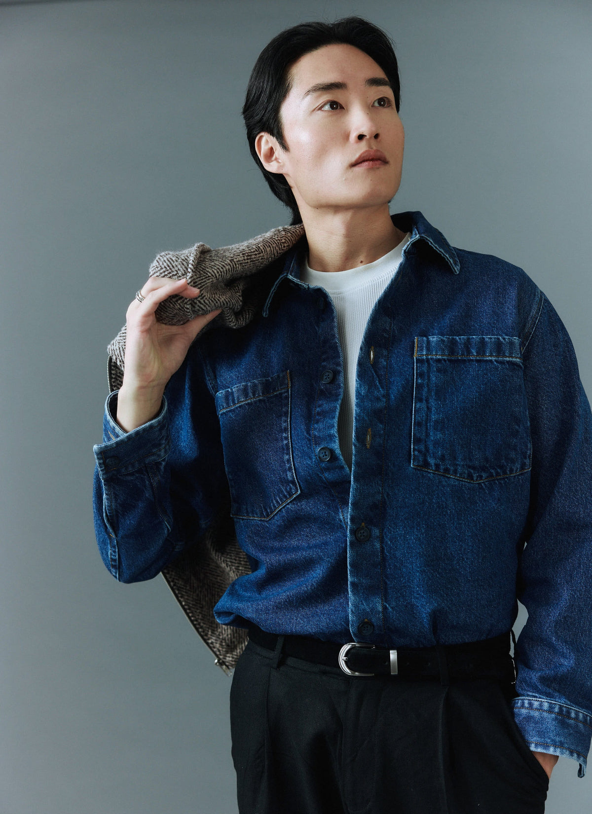 Men's Denim Overshirt - Cotton - Mid Wash Blue