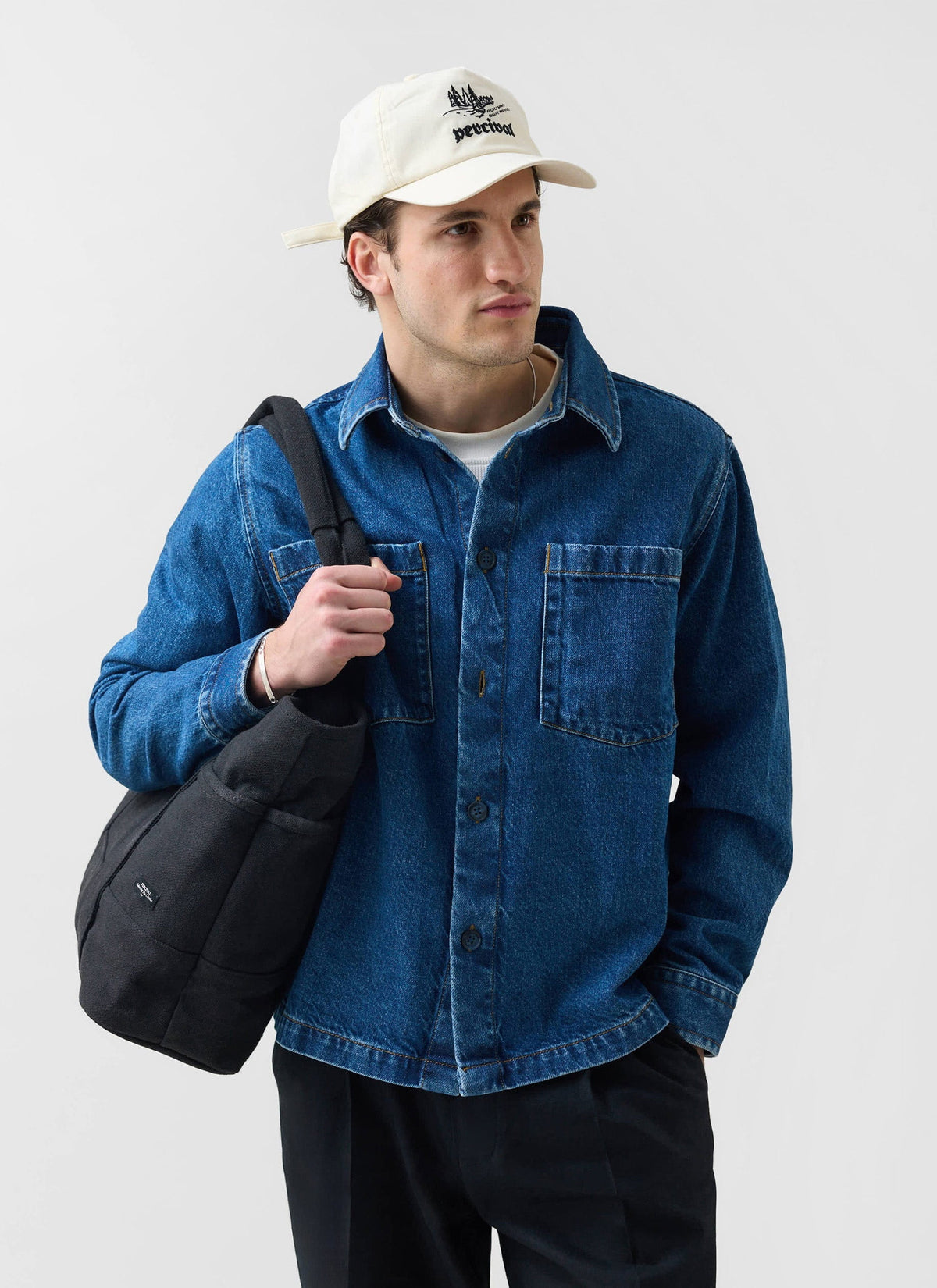 Men's Denim Overshirt - Cotton - Mid Wash Blue