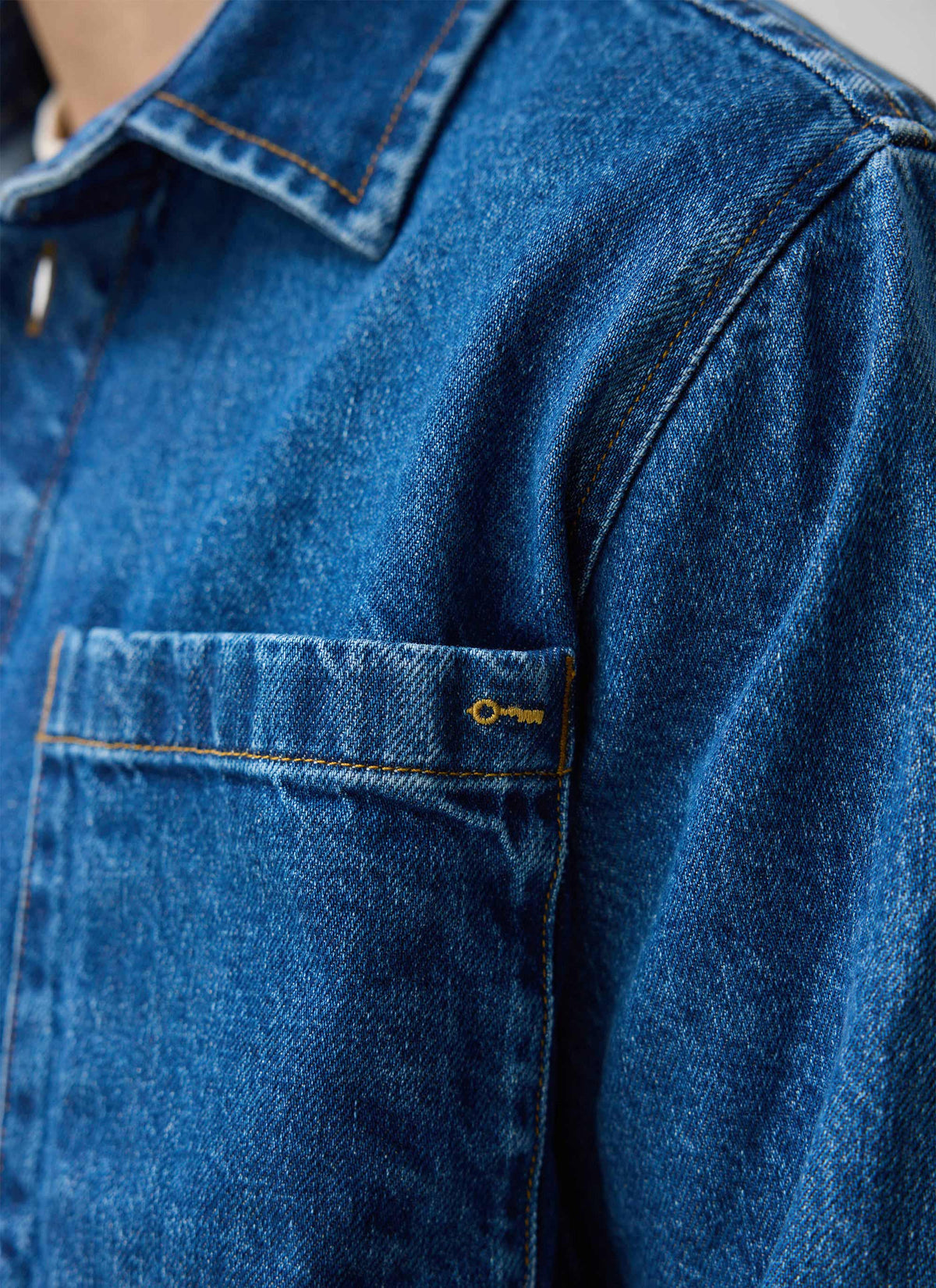 Men's Denim Overshirt - Cotton - Mid Wash Blue