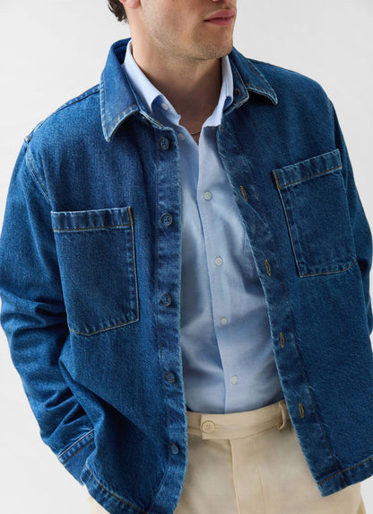 Men's Denim Overshirt - Cotton - Mid Wash Blue