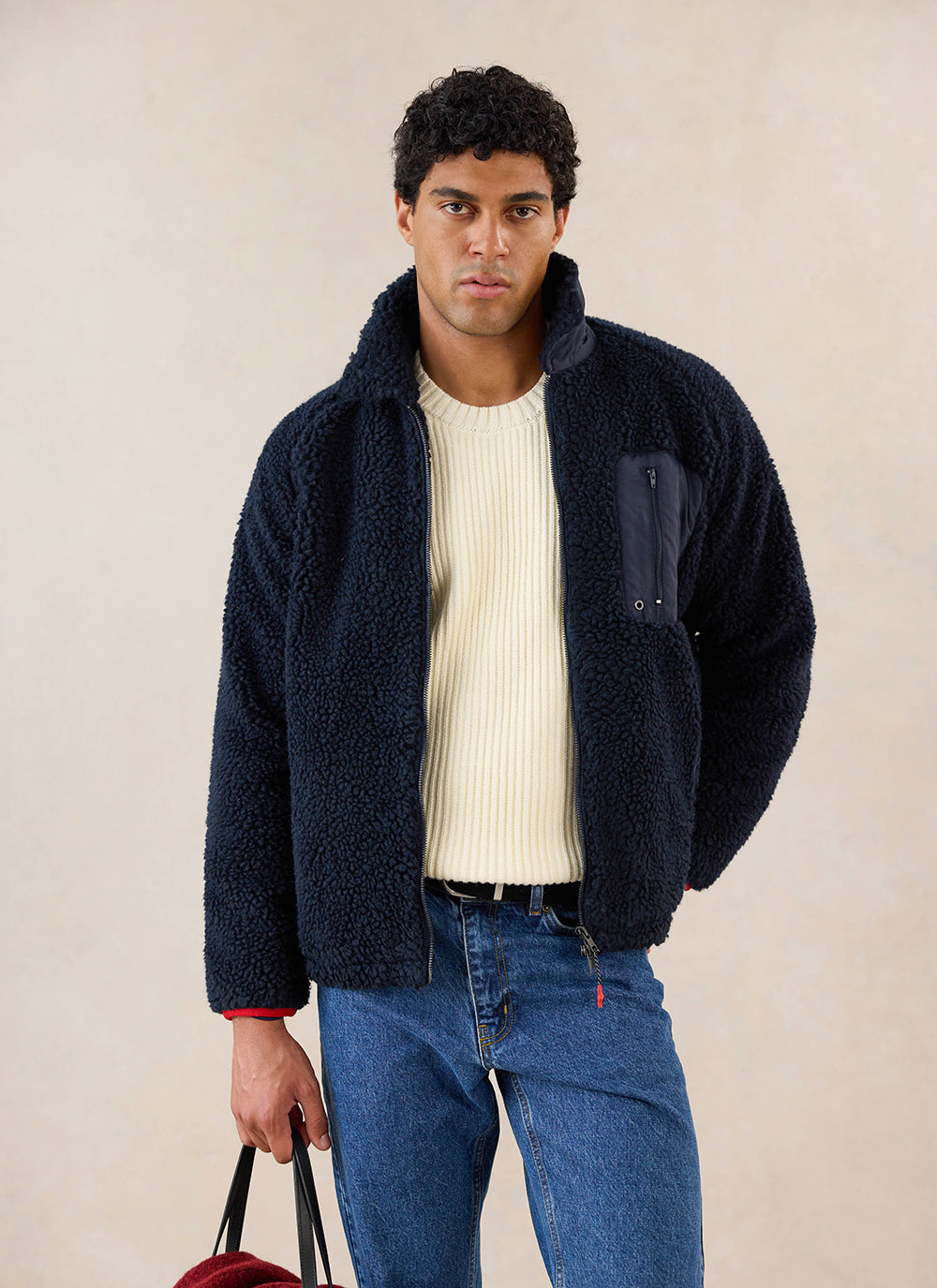 Men's Wool Fleece Jacket - Navy Blue