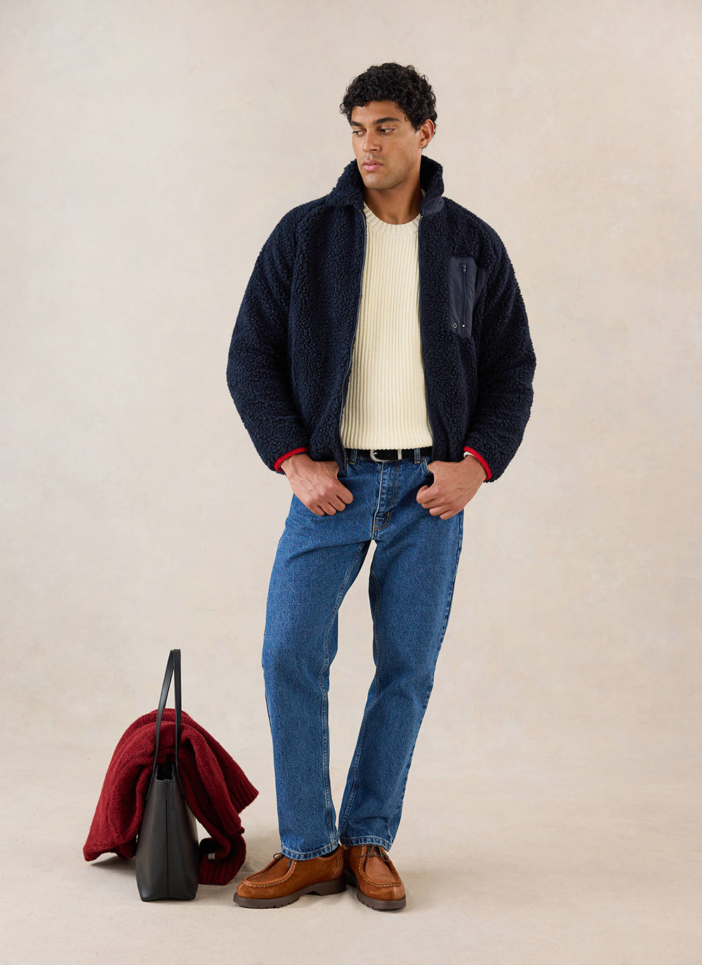 Men's Wool Fleece Jacket - Navy Blue