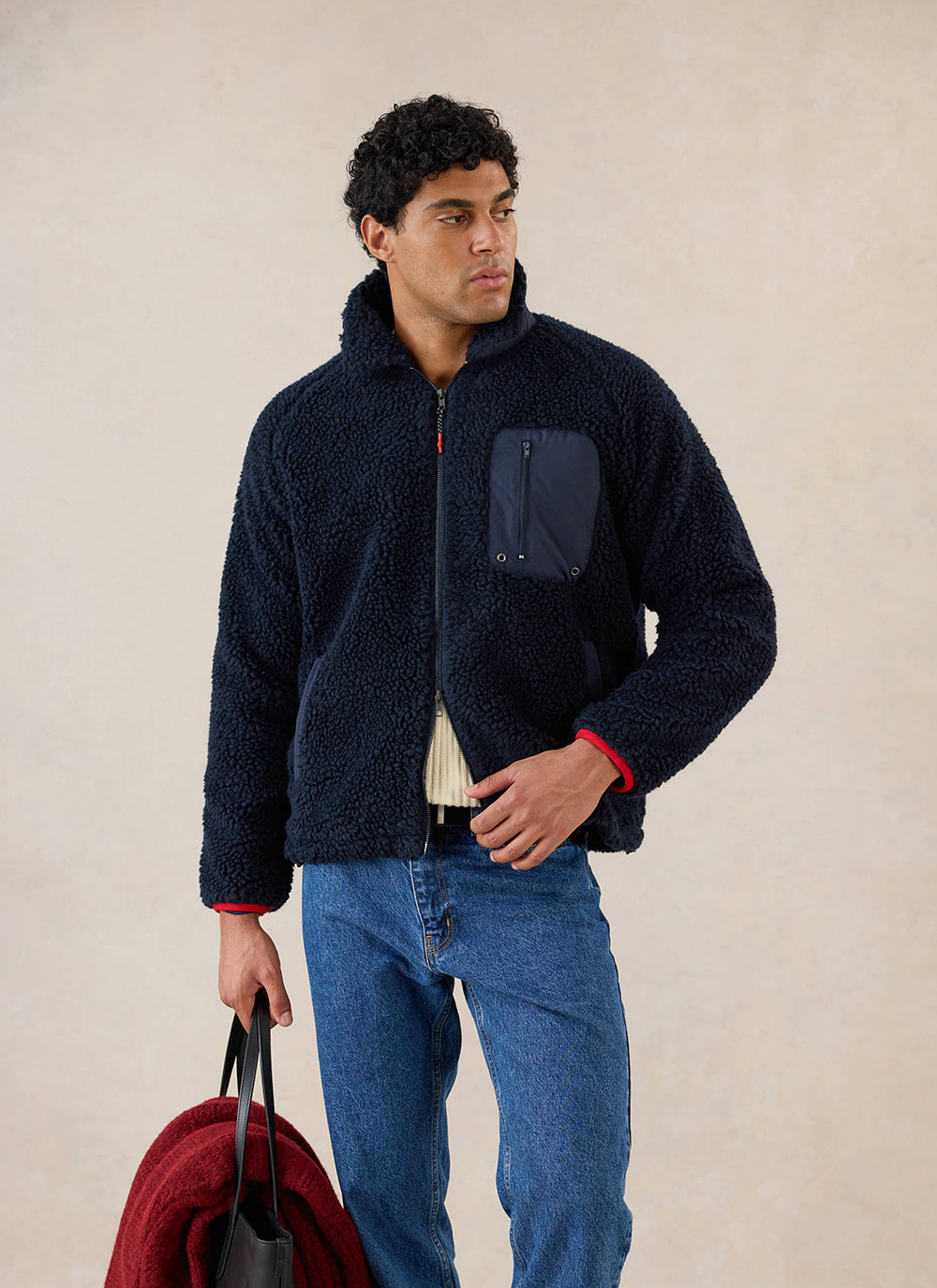 Men's Wool Fleece Jacket - Navy Blue