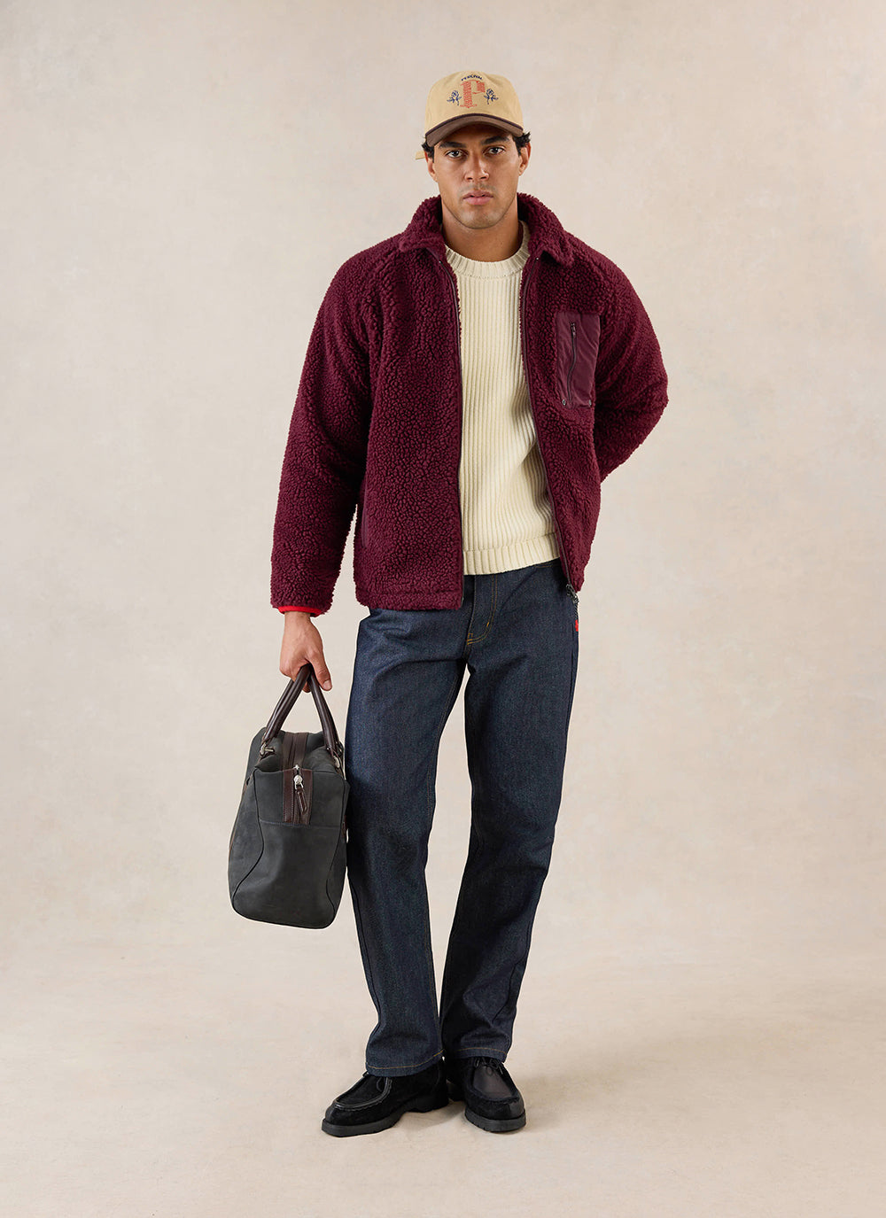 Men's Wool Fleece Jacket - Burgundy