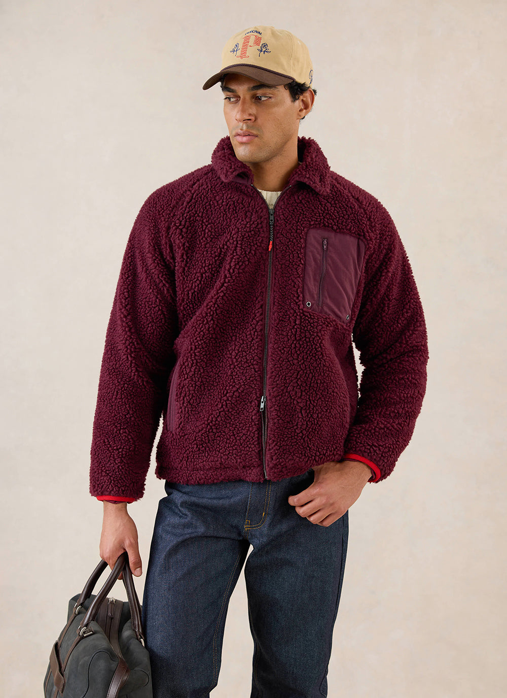 Men's Wool Fleece Jacket - Burgundy