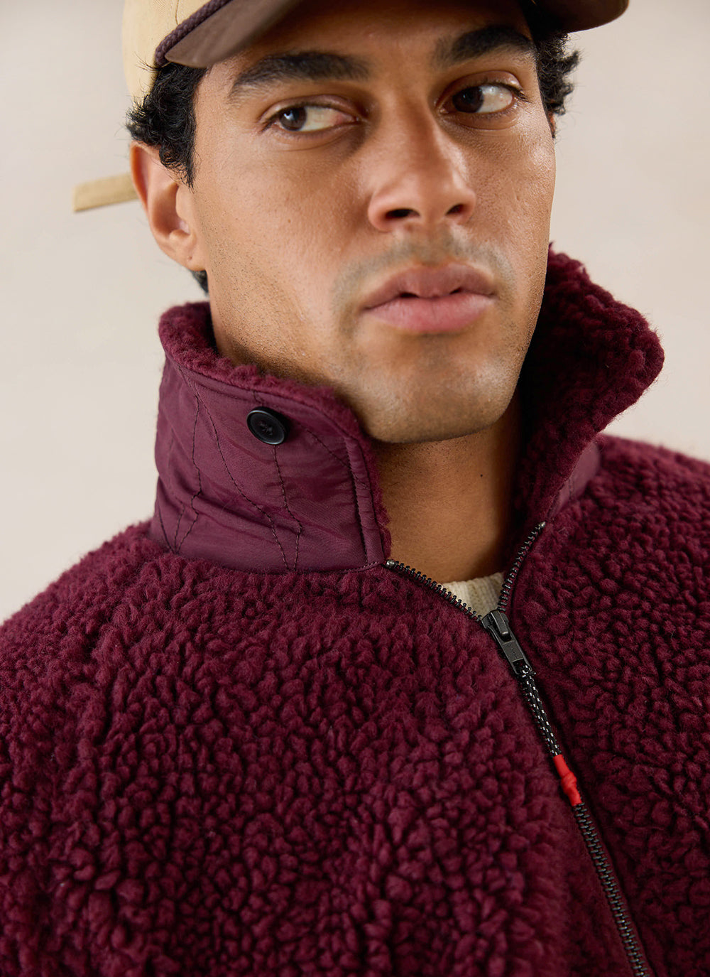 Men's Wool Fleece Jacket - Burgundy