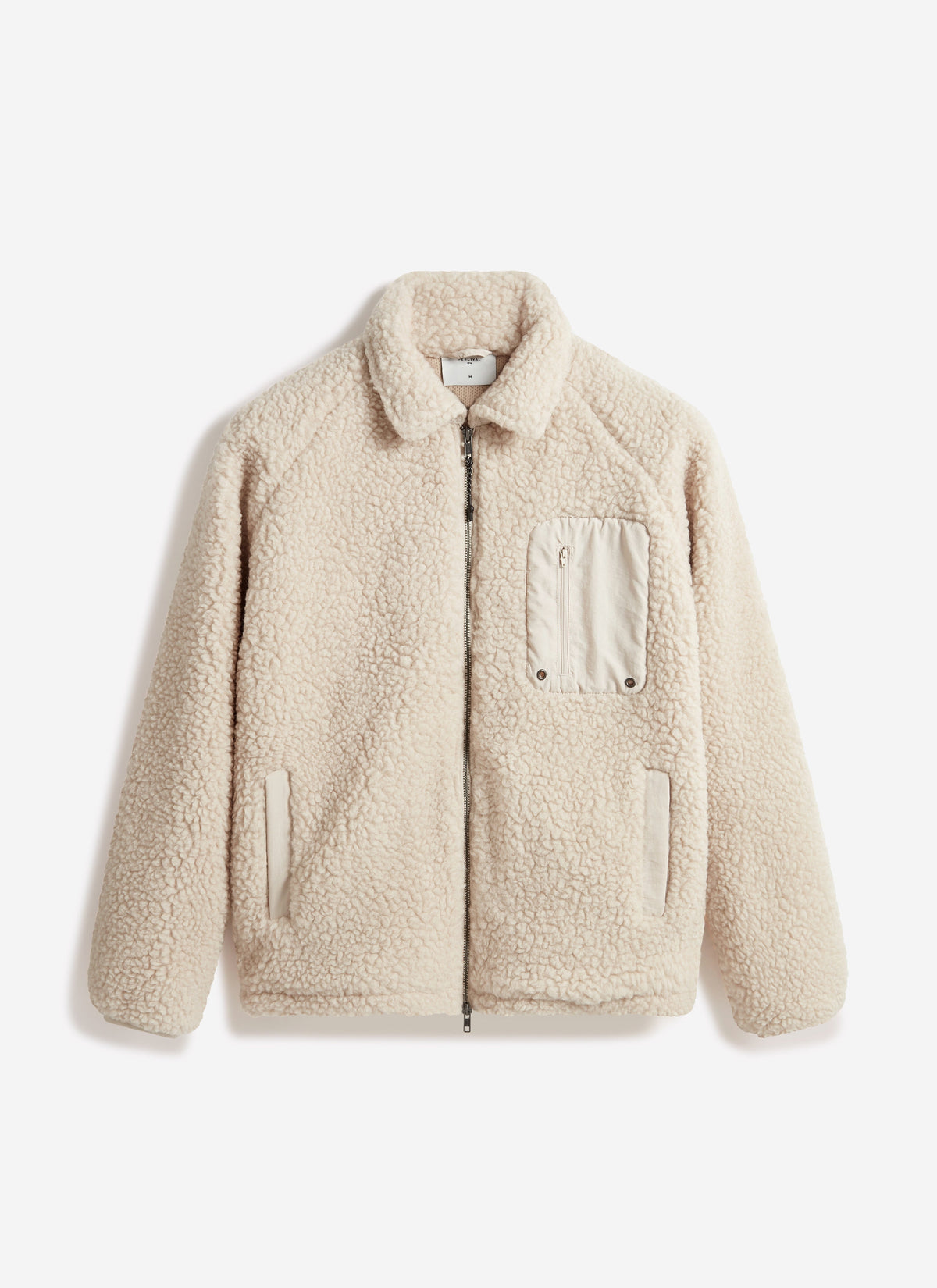 Men’s Full Zip Fleece Jacket - Wool - Ecru Cream