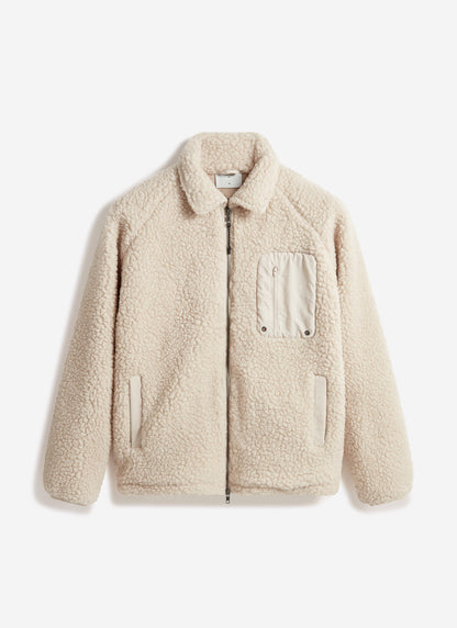 Men’s Full Zip Fleece Jacket - Wool - Ecru Cream