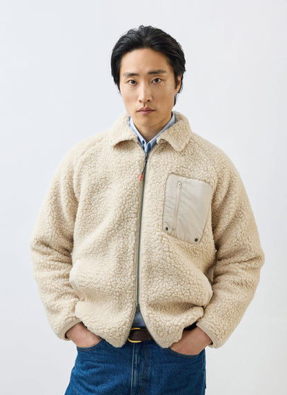 Men’s Full Zip Fleece Jacket - Wool - Ecru Cream