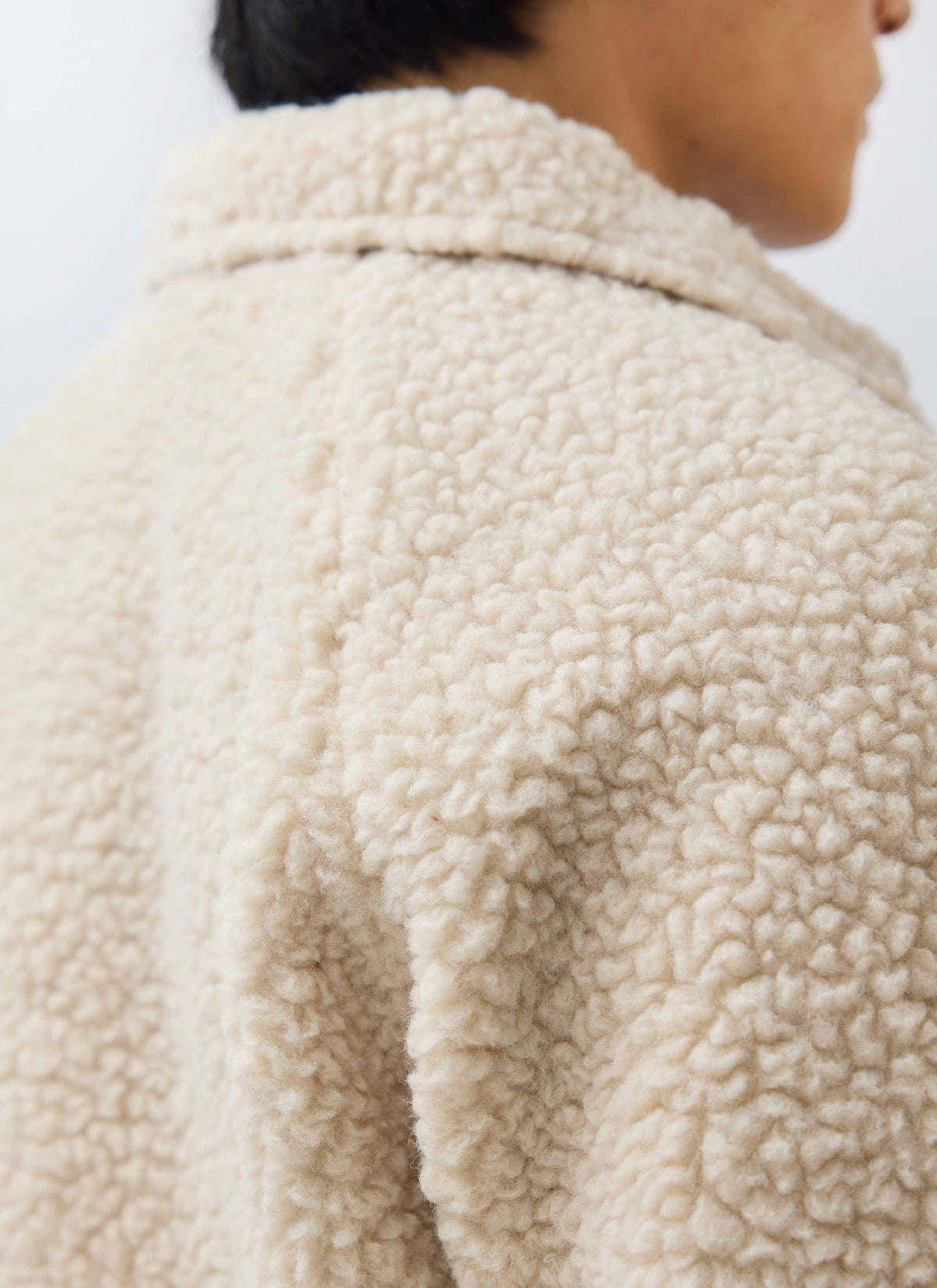 Men’s Full Zip Fleece Jacket - Wool - Ecru Cream