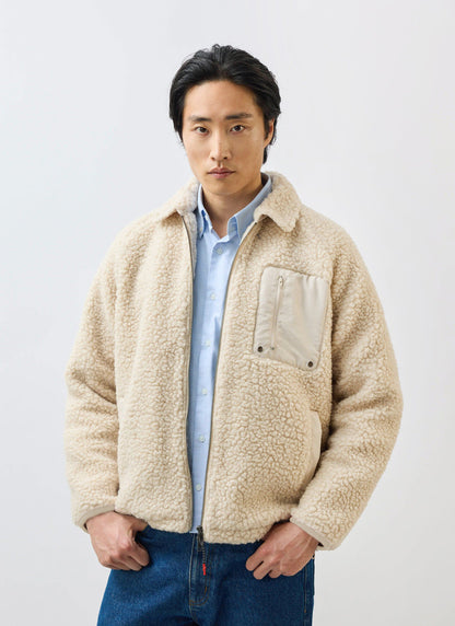Men’s Full Zip Fleece Jacket - Wool - Ecru Cream