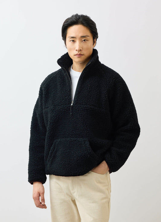 Men’s Fleece Jacket - Quarter Zip Pullover - Wool - Black