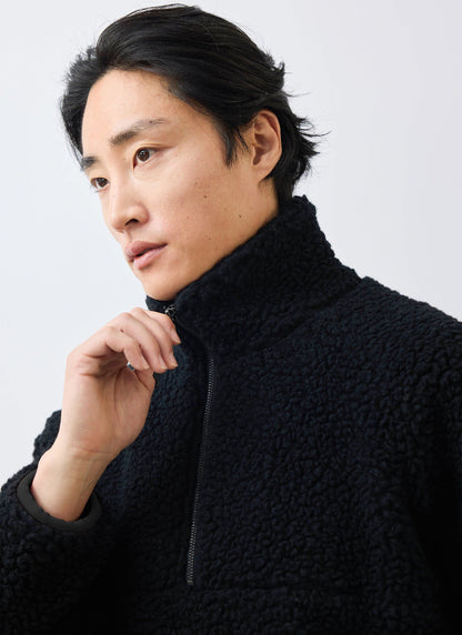 Men’s Fleece Jacket - Quarter Zip Pullover - Wool - Black