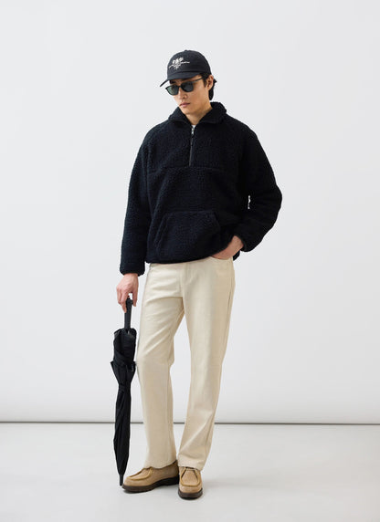 Men’s Fleece Jacket - Quarter Zip Pullover - Wool - Black