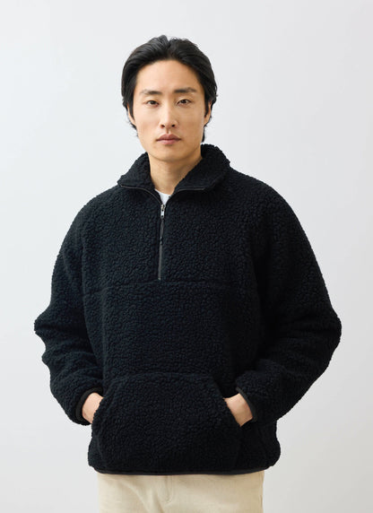 Men’s Fleece Jacket - Quarter Zip Pullover - Wool - Black