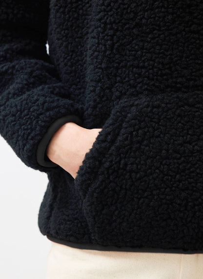 Men’s Fleece Jacket - Quarter Zip Pullover - Wool - Black