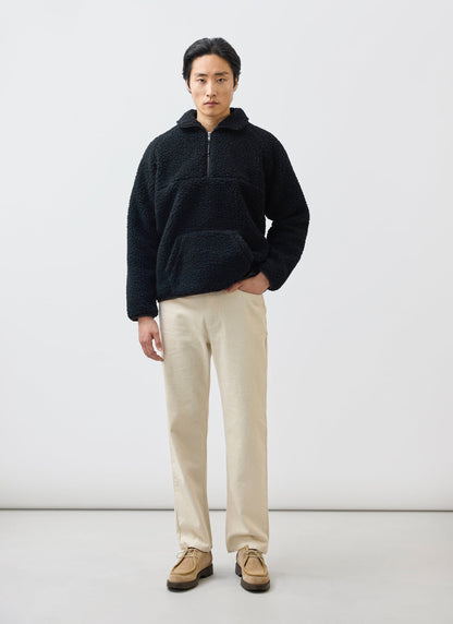 Men’s Fleece Jacket - Quarter Zip Pullover - Wool - Black
