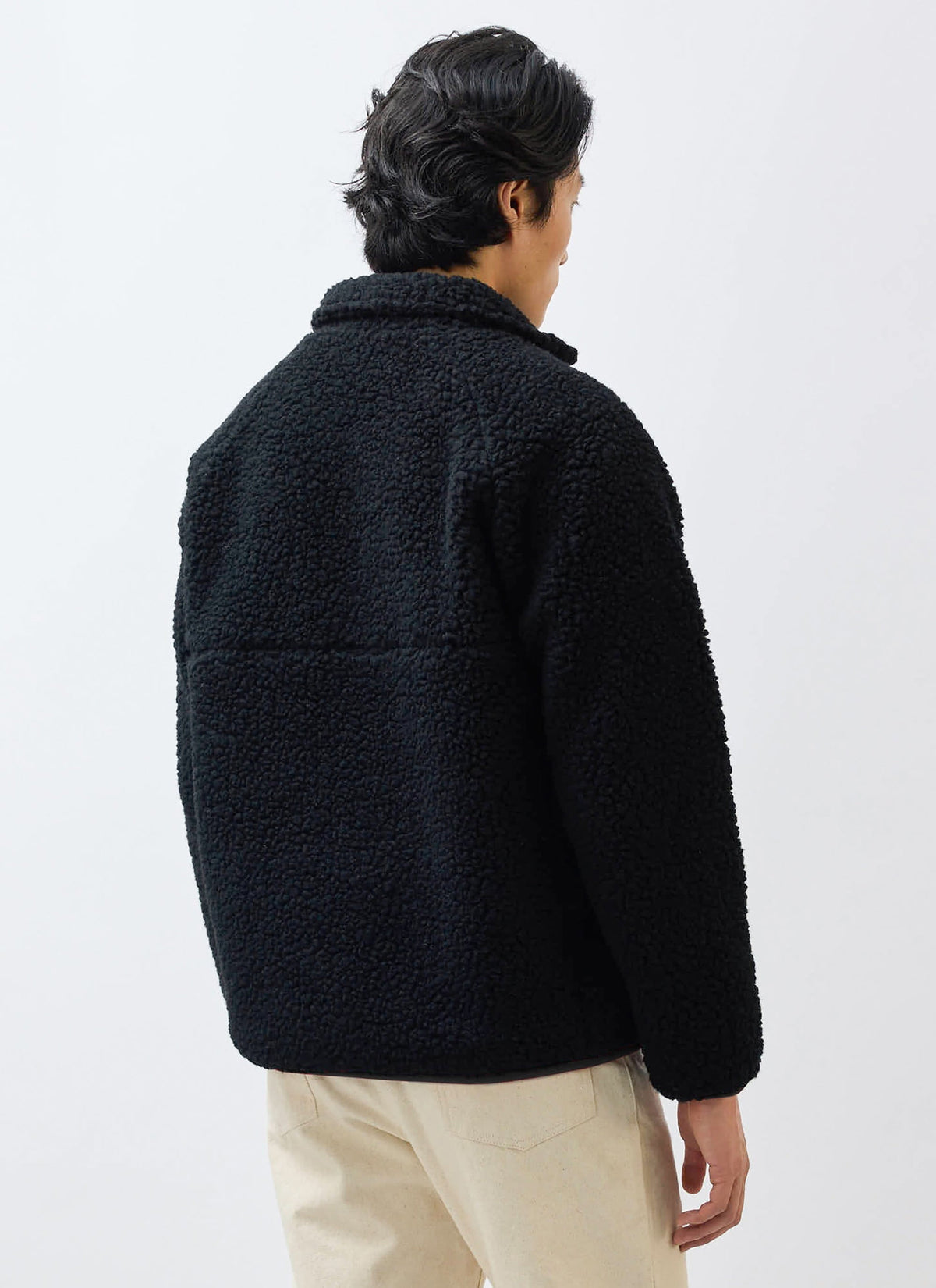 Men’s Fleece Jacket - Quarter Zip Pullover - Wool - Black