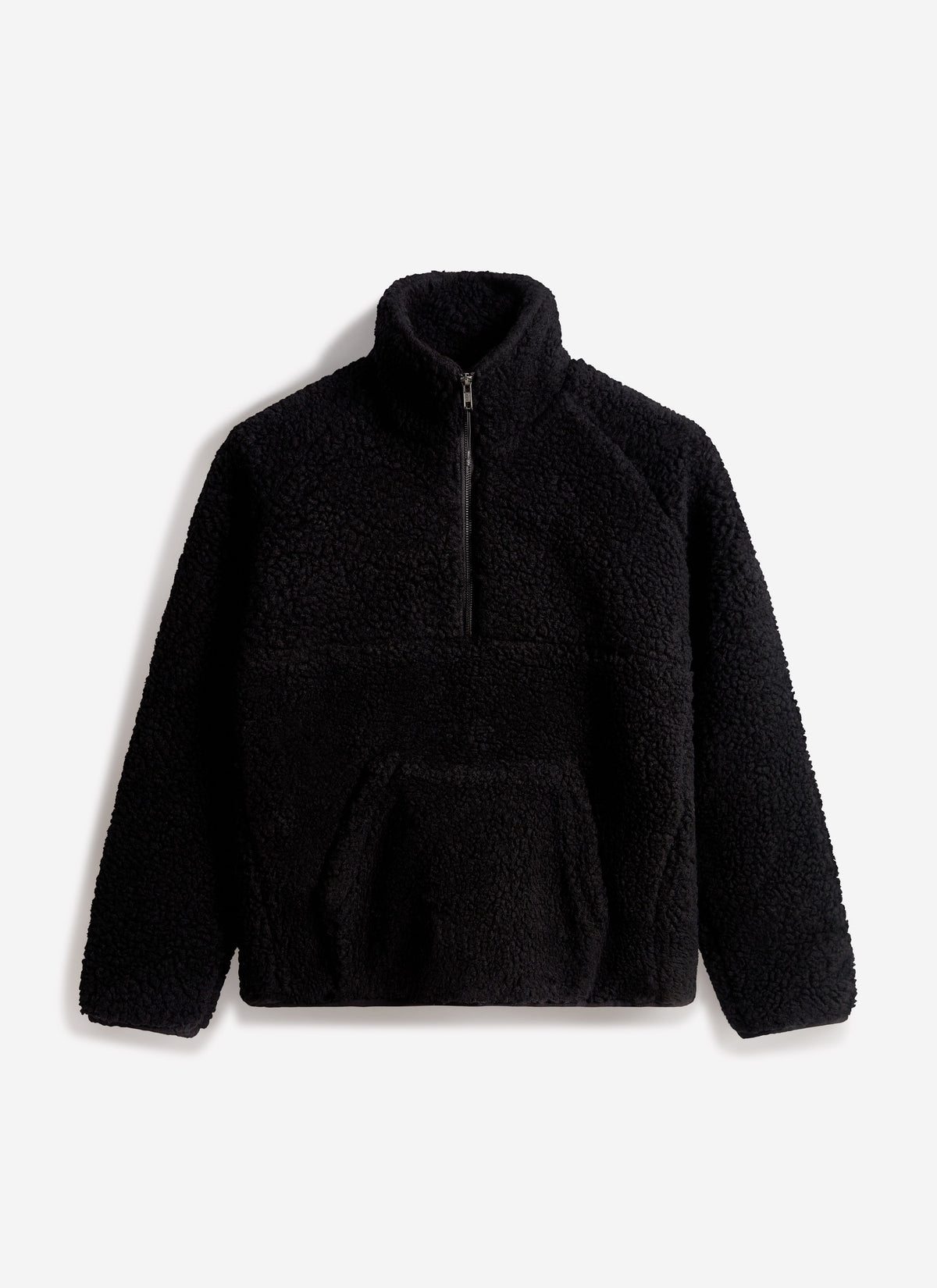 Men’s Fleece Jacket - Quarter Zip Pullover - Wool - Black