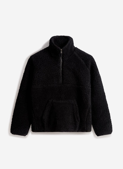 Men’s Fleece Jacket - Quarter Zip Pullover - Wool - Black