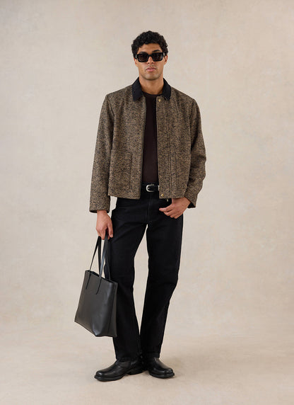 Men's Cropped Jacket - Herringbone Wool - Brown - Percival