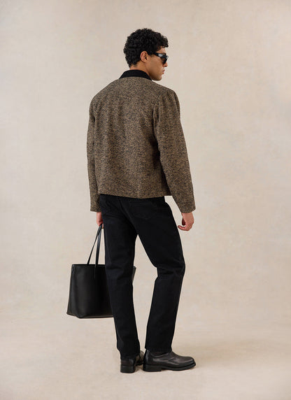 Men's Cropped Jacket - Herringbone Wool - Brown - Percival