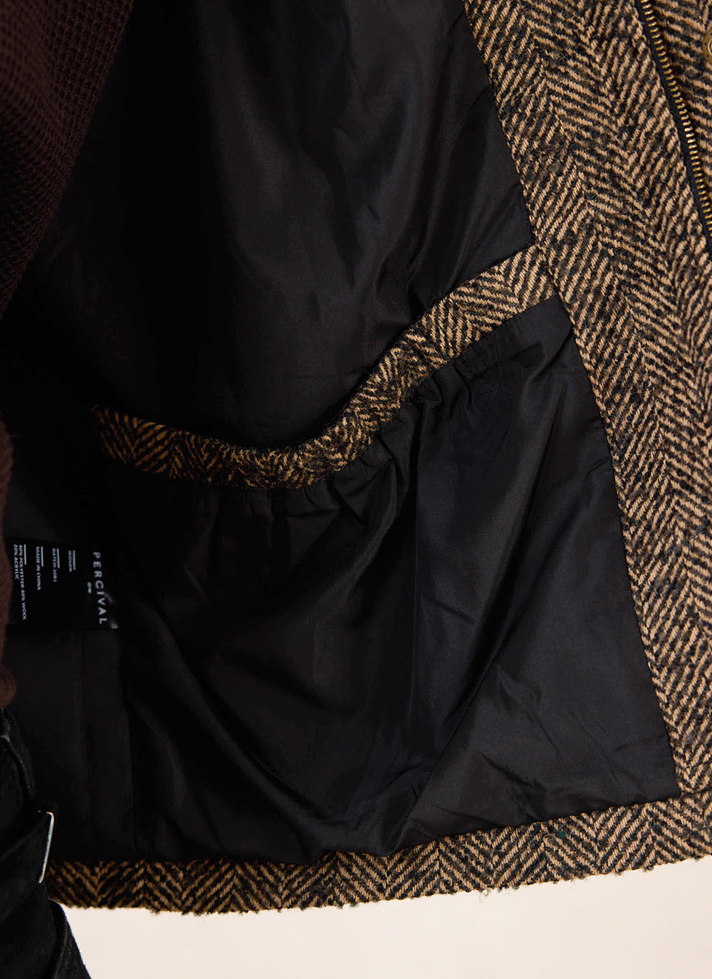 Men's Cropped Jacket - Herringbone Wool - Brown - Percival
