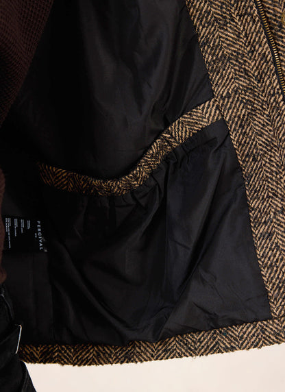 Men's Cropped Jacket - Herringbone Wool - Brown - Percival