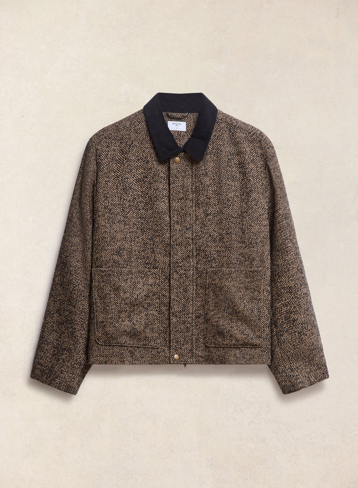 Men's Cropped Jacket - Herringbone Wool - Brown - Percival