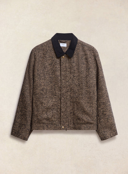 Men's Cropped Jacket - Herringbone Wool - Brown - Percival