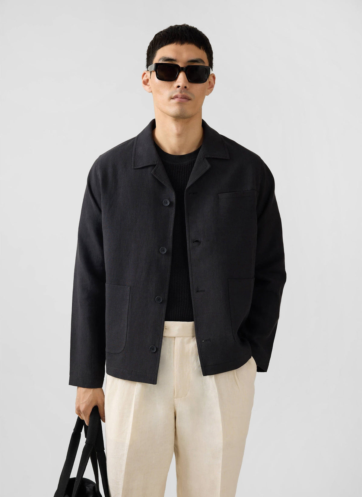 Men's Black Overshirt - 100% Linen
