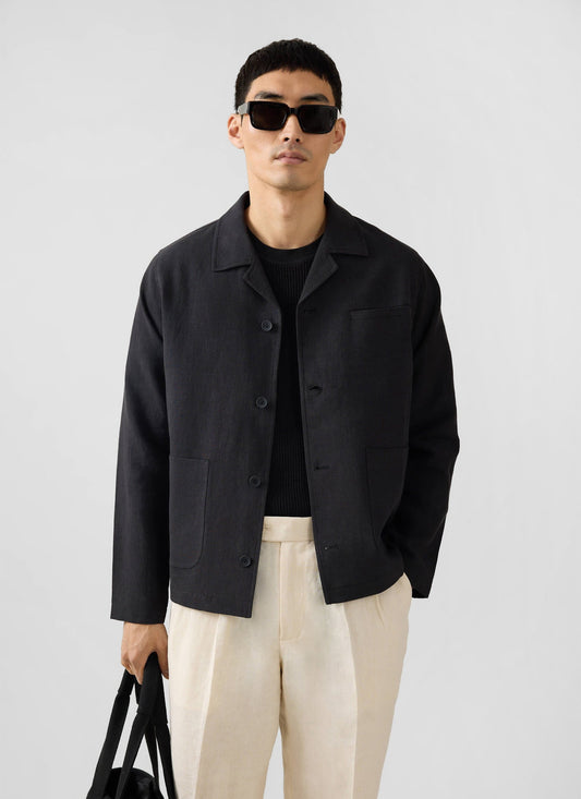 Men's Black Overshirt - 100% Linen
