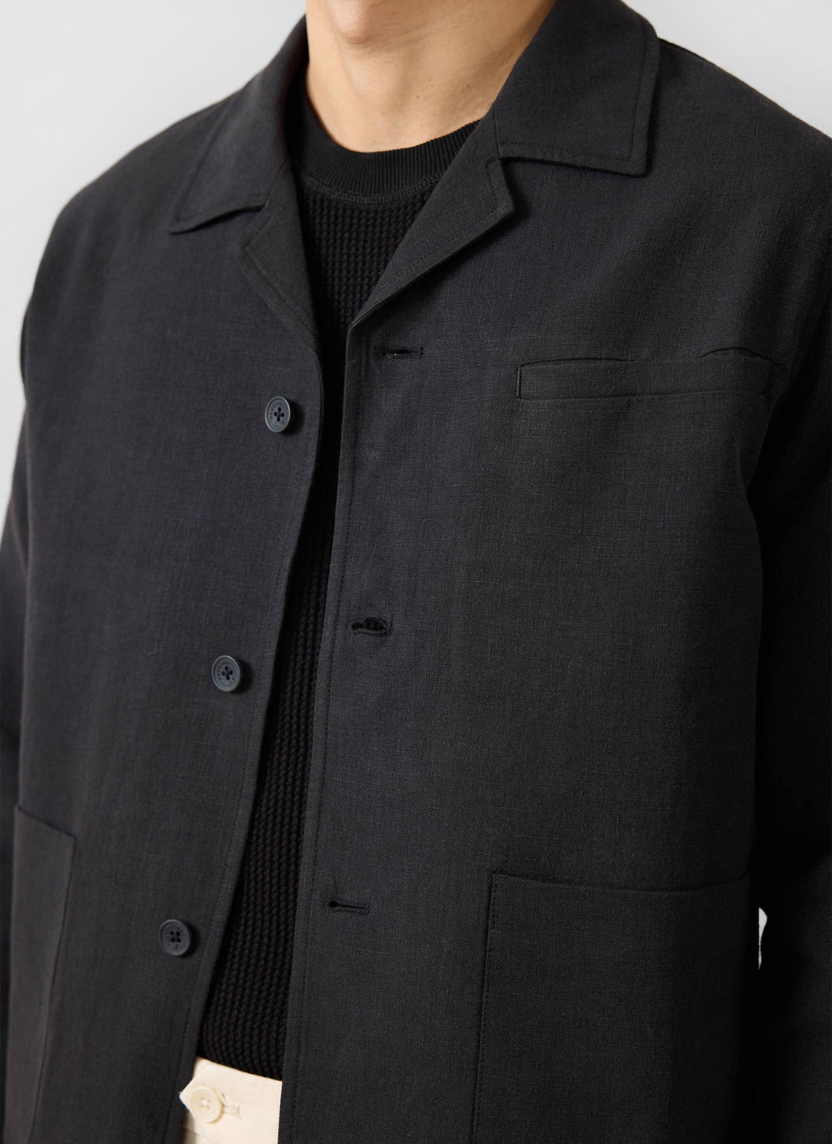 Men's Black Overshirt - 100% Linen