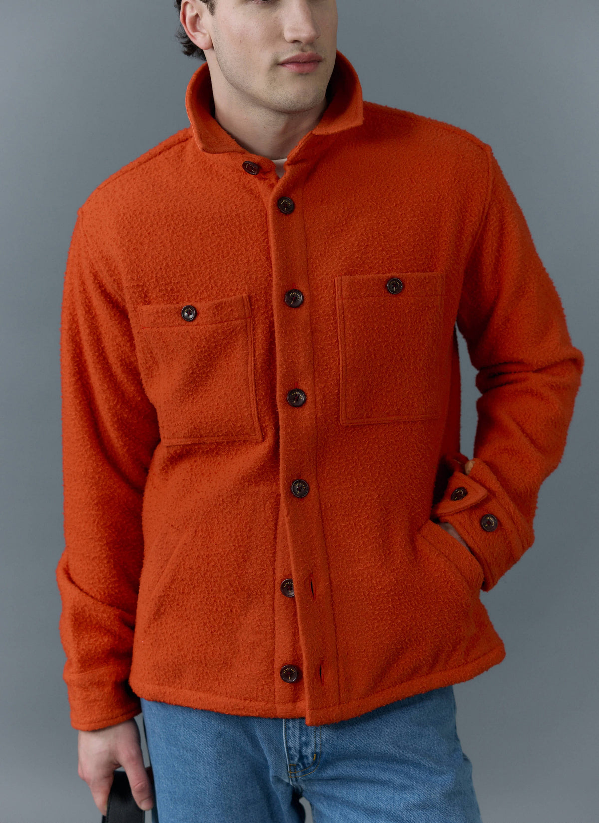 Men's Blanket Overshirt - Casentino Wool - Orange