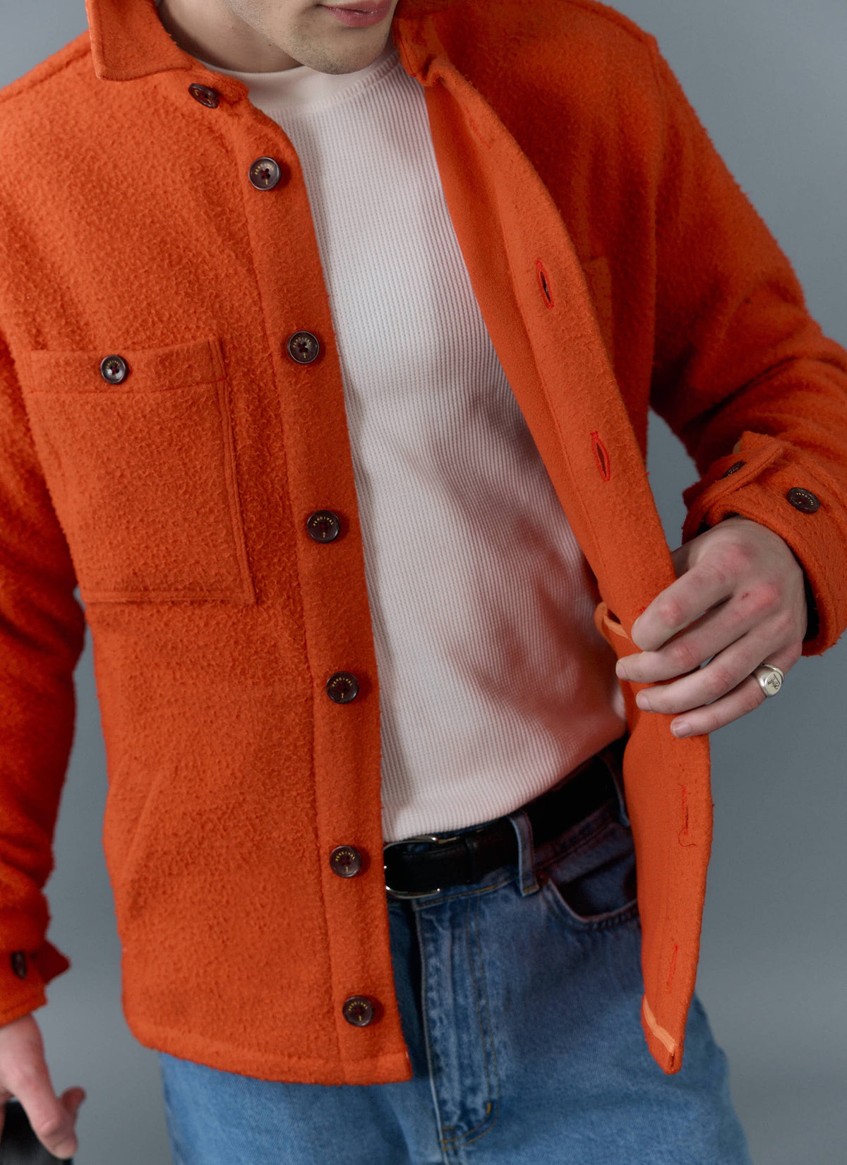 Men's Blanket Overshirt - Casentino Wool - Orange