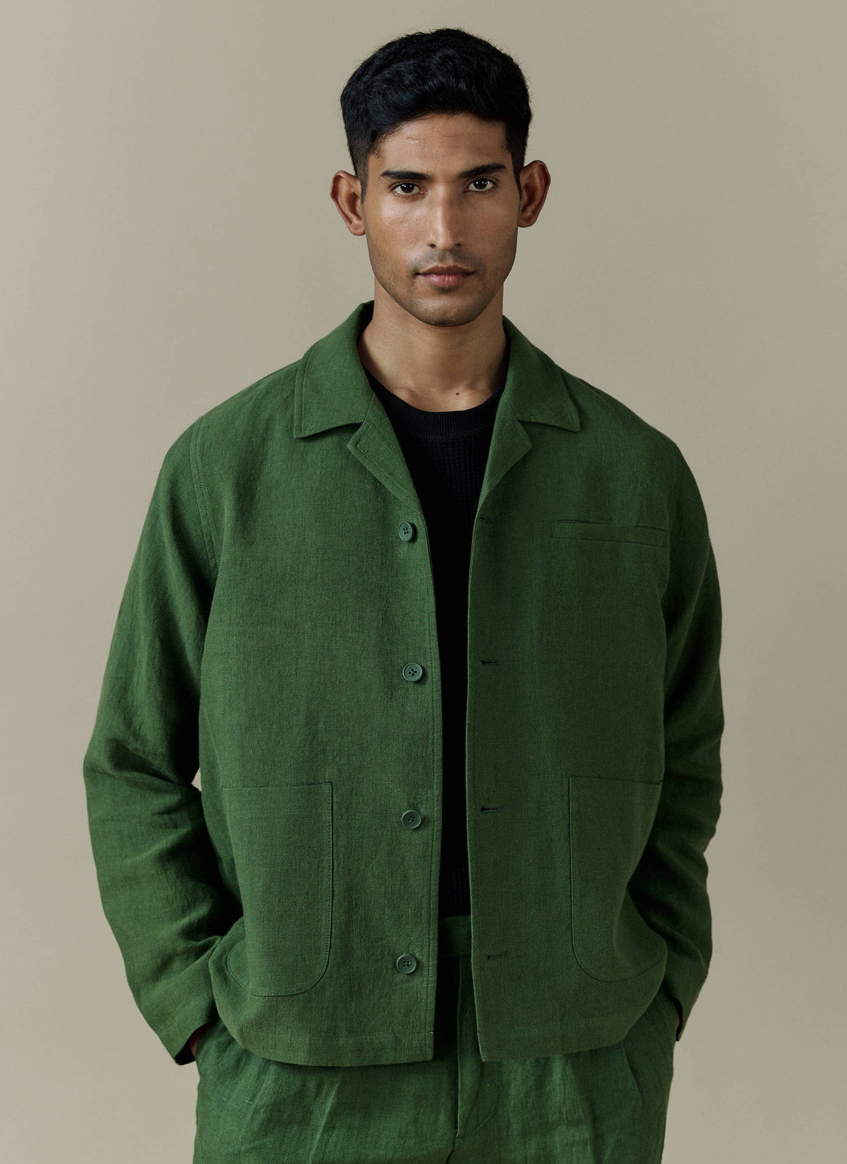 Boxy Overshirt - Linen - Forest