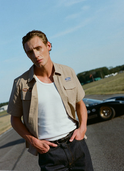 Men's Embroidered Mechanic Shirt - Cotton - Beige - Ford x Percival