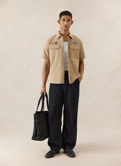 Men's Embroidered Mechanic Shirt - Cotton - Beige - Ford x Percival