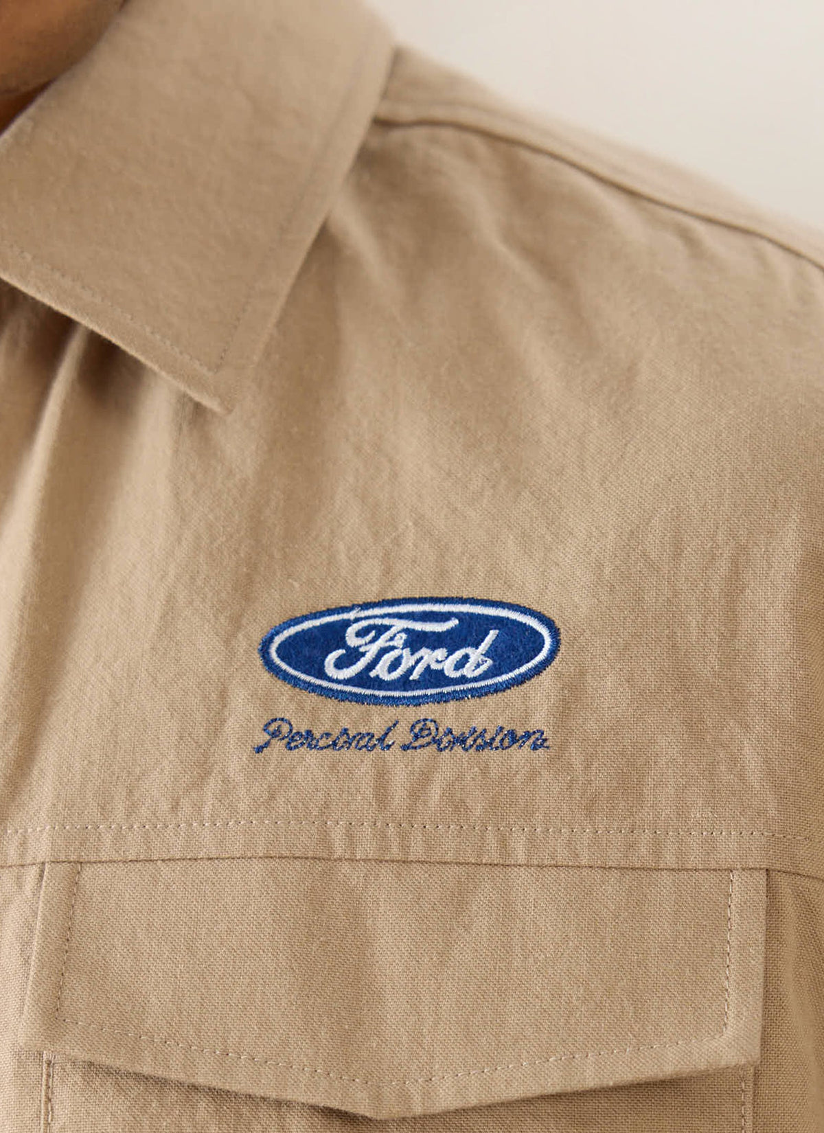 Men's Embroidered Mechanic Shirt - Cotton - Beige - Ford x Percival