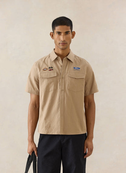 Men's Embroidered Mechanic Shirt - Cotton - Beige - Ford x Percival