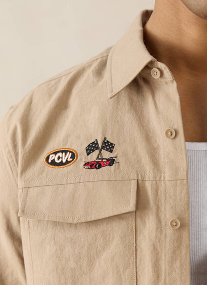 Men's Embroidered Mechanic Shirt - Cotton - Beige - Ford x Percival