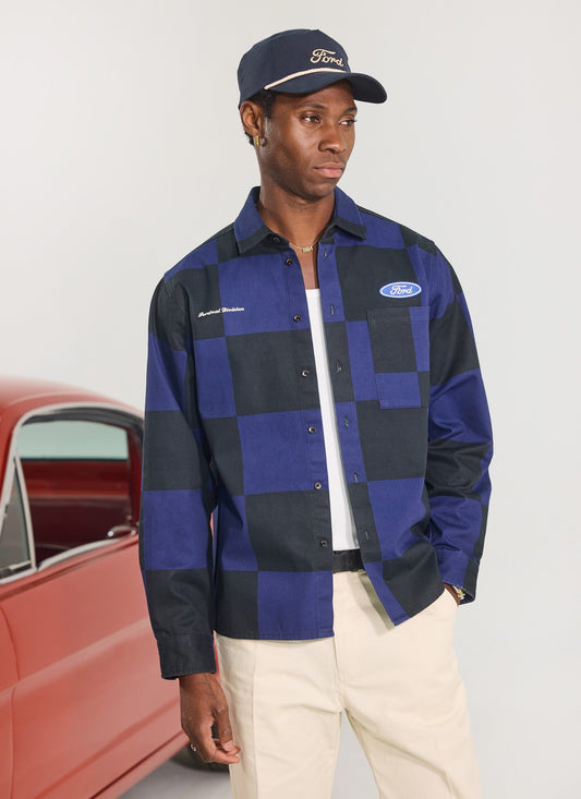 Men's Checkerboard Overshirt - Percival x Ford - Navy Blue
