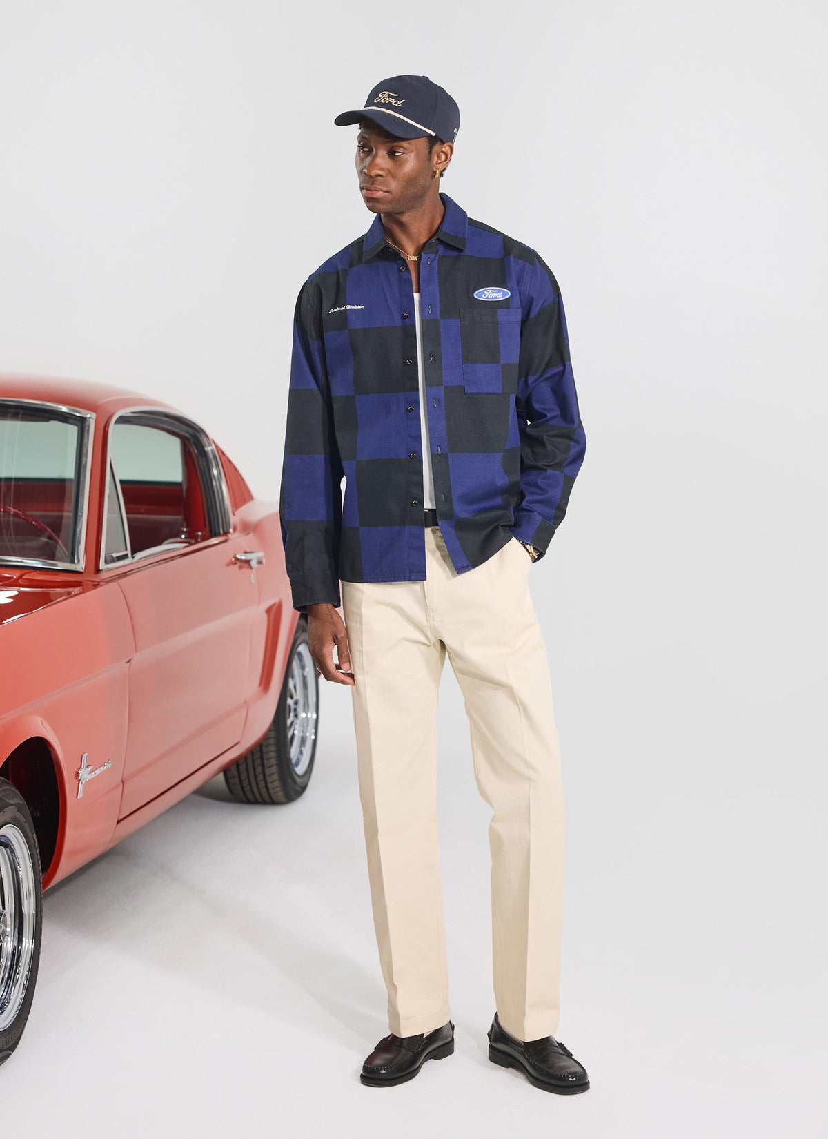 Men's Checkerboard Overshirt - Percival x Ford - Navy Blue