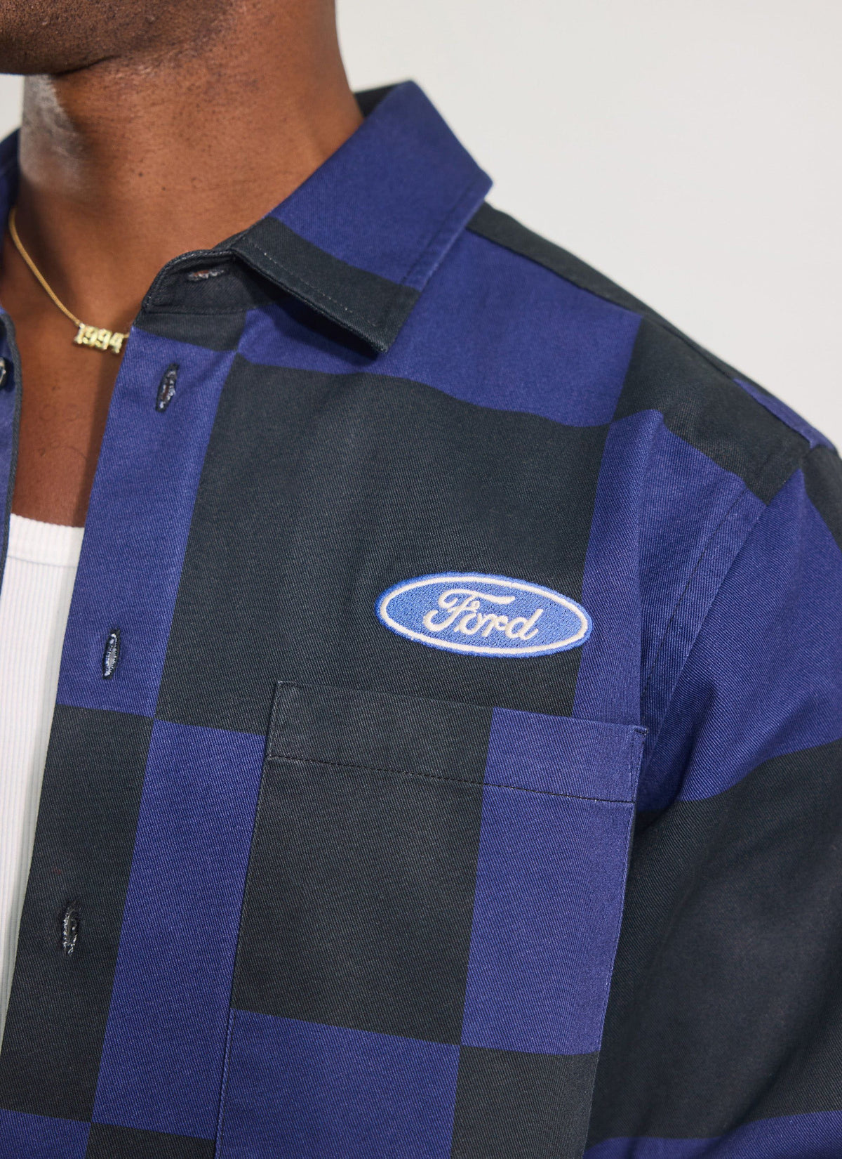 Men's Checkerboard Overshirt - Percival x Ford - Navy Blue