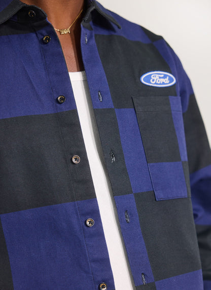 Men's Checkerboard Overshirt - Percival x Ford - Navy Blue