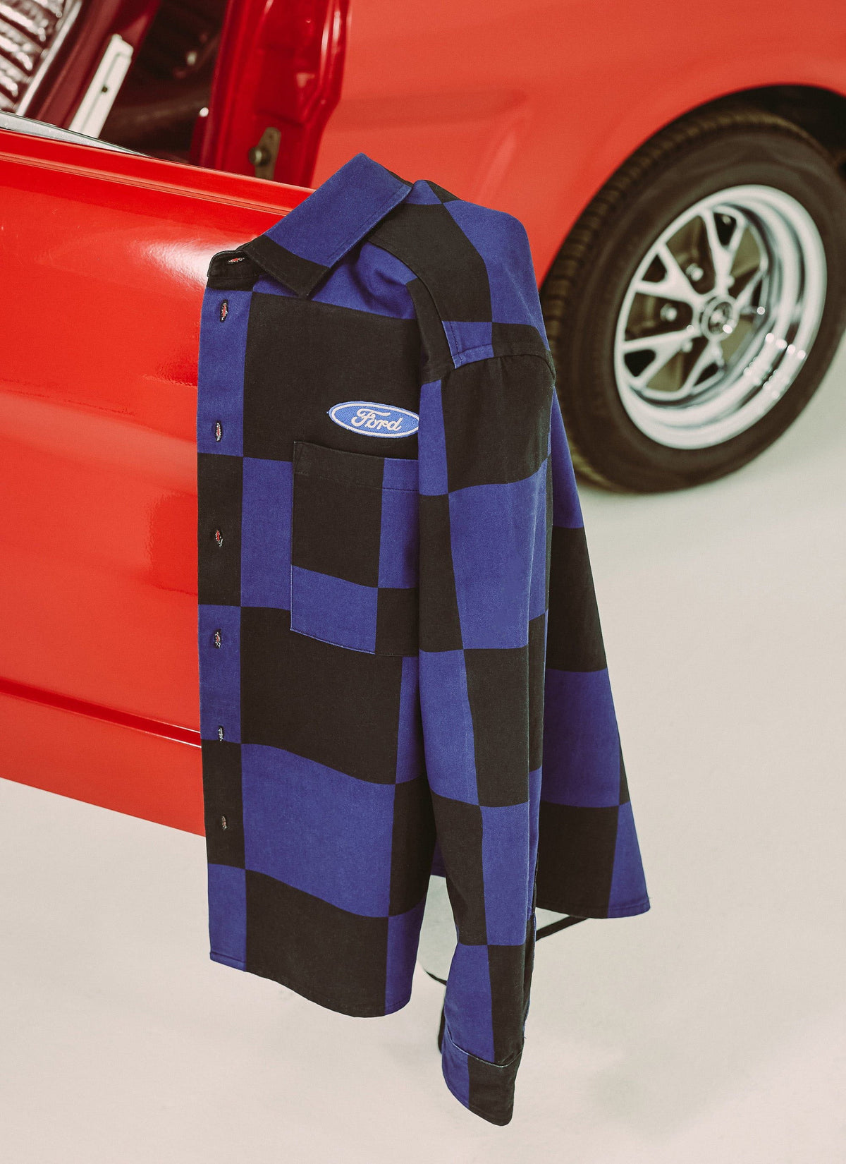 Men's Checkerboard Overshirt - Percival x Ford - Navy Blue