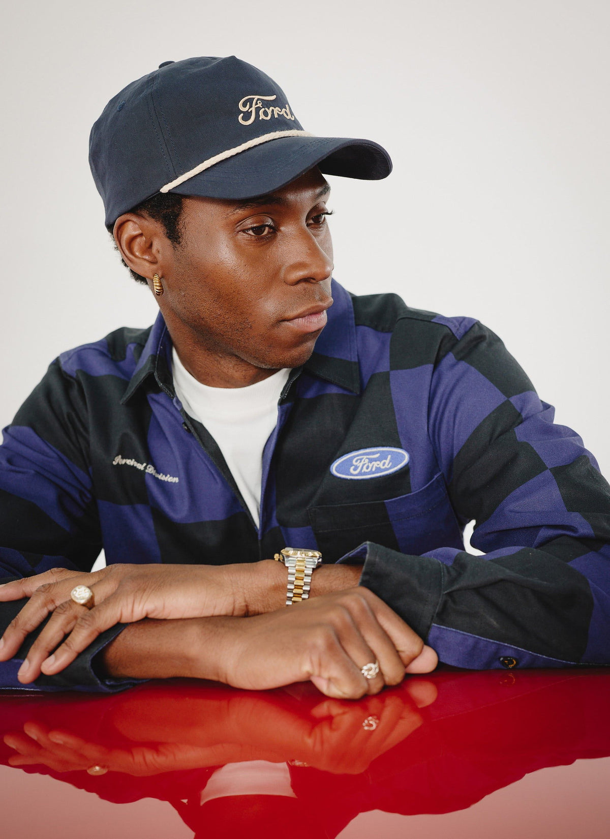 Men's Checkerboard Overshirt - Percival x Ford - Navy Blue
