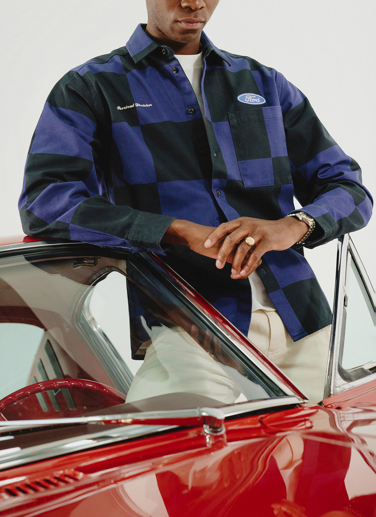 Men's Checkerboard Overshirt - Percival x Ford - Navy Blue