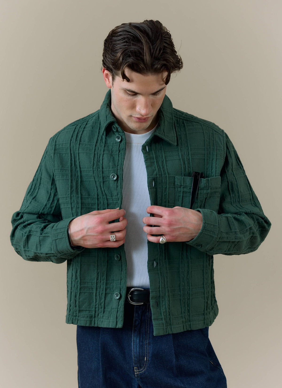 Men's Check Overshirt - Canyon - Cotton - Green
